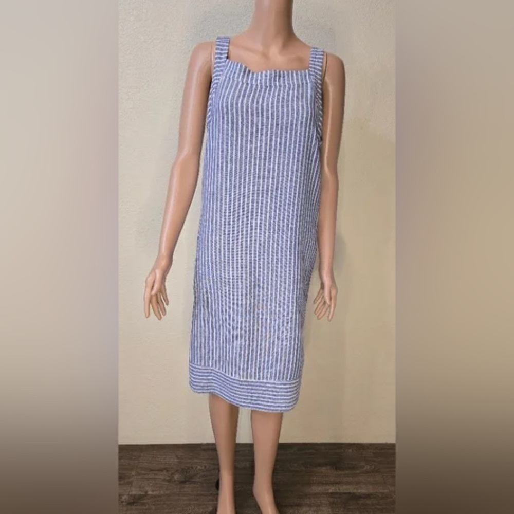 For Cynthia Linen Blend Striped Knee Length Shift Dress M - Picture 2 of 11